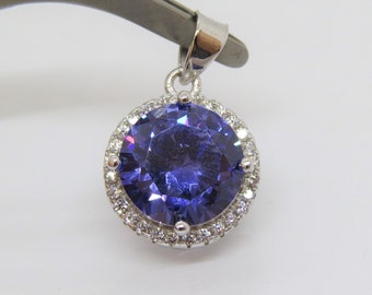 Vintage Sterling Silver Tanzanite & White Topaz Halo Pendant