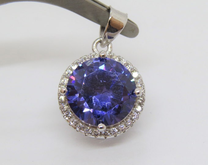 Vintage Sterling Silver Tanzanite & White Topaz Halo Pendant
