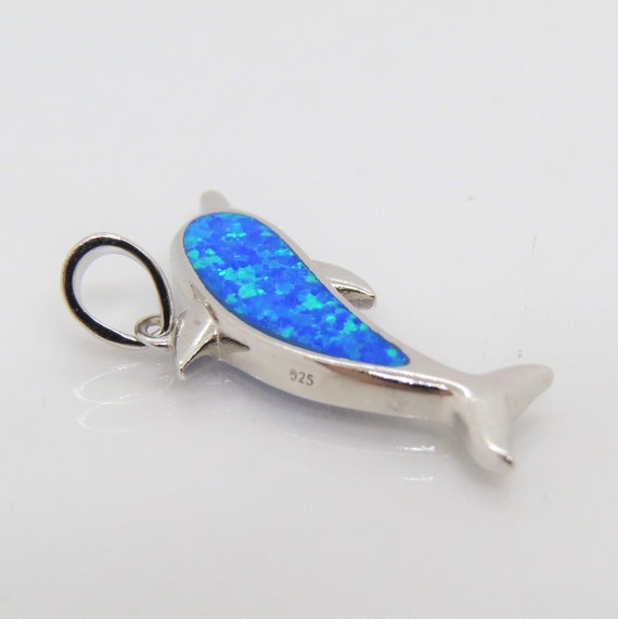 Vintage Sterling Silver Blue Opal Dolphin Pendant - image 5