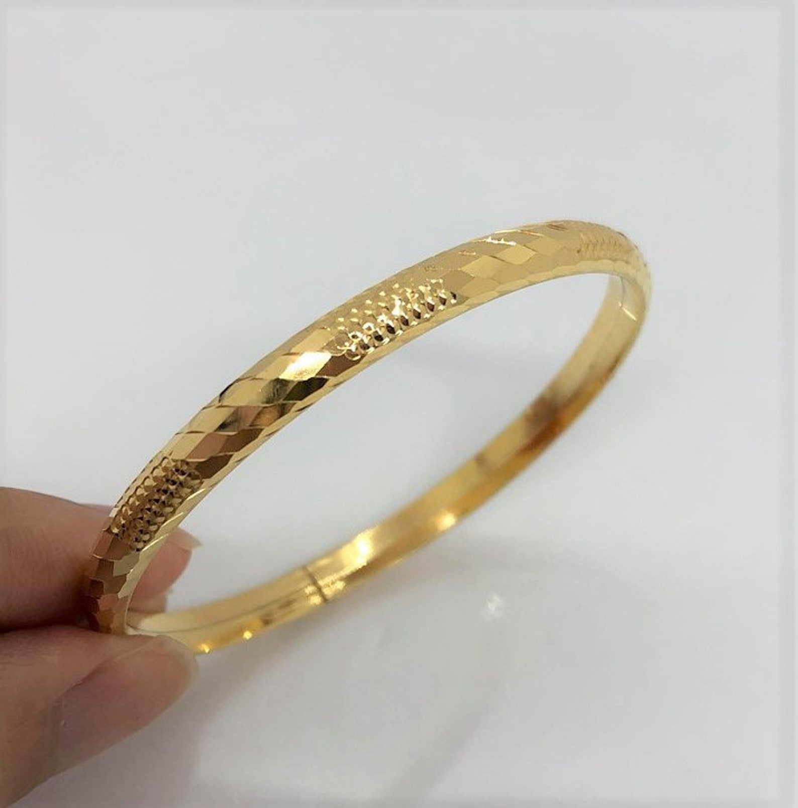 Vintage 18K Yellow Gold Bangle Bracelet 51MM 53MM - Etsy