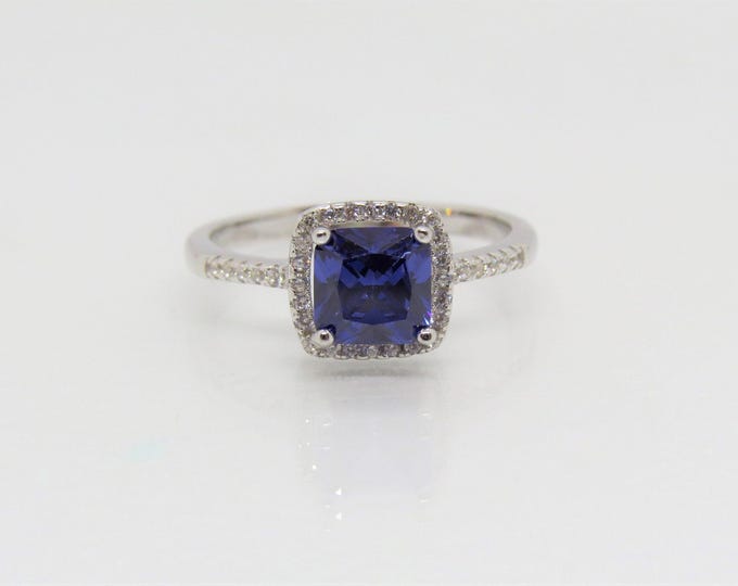 Vintage Sterling Silver Tanzanite & White Topaz Engagement Ring Size 10