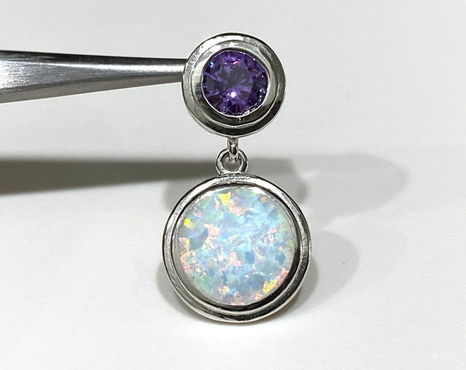 Vintage Sterling Silver White Opal & Amethyst Pendant.