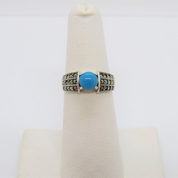 Vintage Sterling Silver Turquoise & Marcasite Ban… - image 3