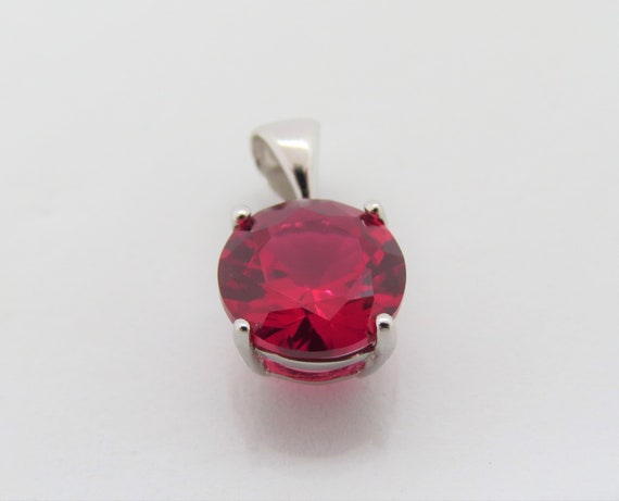 Vintage Sterling Silver Round cut Ruby Pendant 10… - image 4