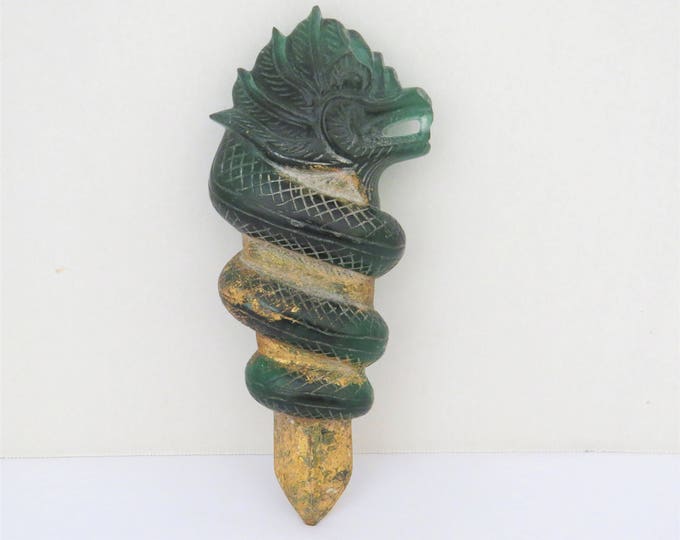 Antique 19th - 20th Century Carved Dagger FANG Green Naga Eye 408.5GRAMS