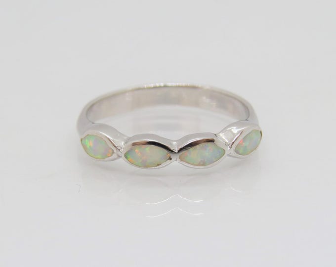 Vintage Sterling Silver Marquis cut White Opal Ring Size 8