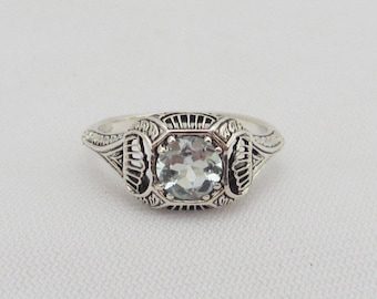 Vintage Sterling Silver Natural Aquamarine Filigree Ring Size 6