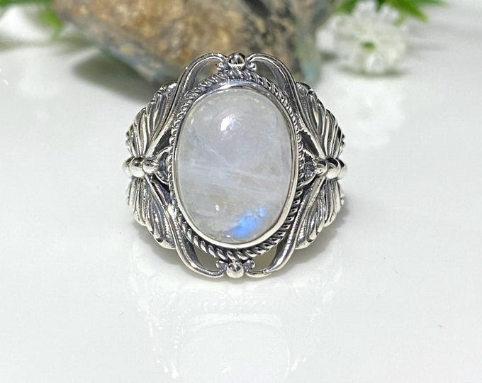 Vintage Sterling Silver Natural Moonstone Butterfly Ring Size 8