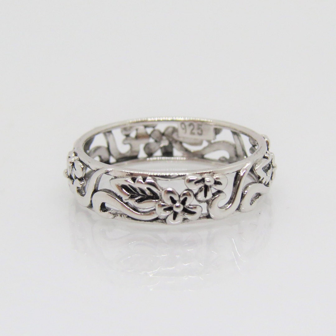 Vintage Sterling Silver Flower & Vine Ring Size 5 - Etsy
