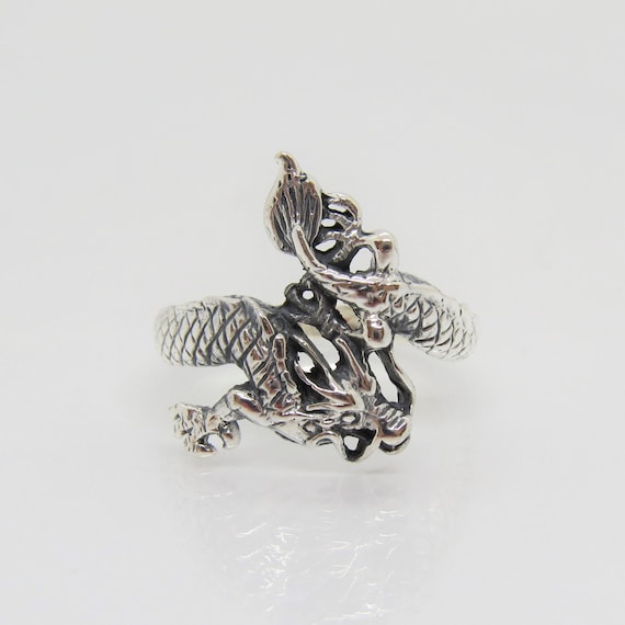 Vintage Sterling Silver Dragon Ring Size 9 - image 1