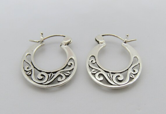 Vintage Sterling Silver Filigree Hoop Earrings - Etsy