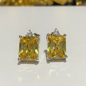 Vintage Sterling Silver Citrine & White Topaz Stud Earrings