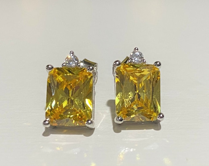 Vintage Sterling Silver Citrine & White Topaz Stud Earrings