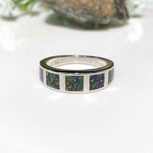 Sterling Silver Black Opal Band Ring Size 7
