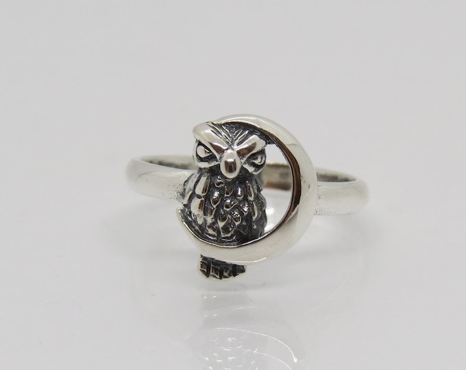Vintage Sterling Silver Moon Owl Ring Size 7