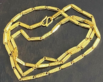 Vintage 24K 980 Pure Gold Bamboo Link Chain Necklace 17'' Length