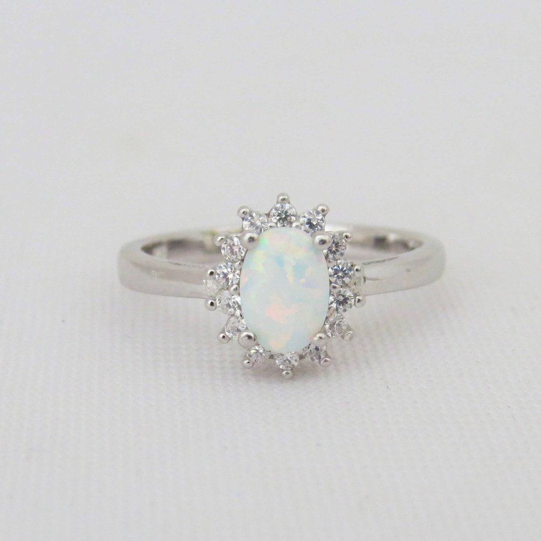 Vintage Sterling Silver White Opal & White Topaz Halo Ring Size 7 - Etsy
