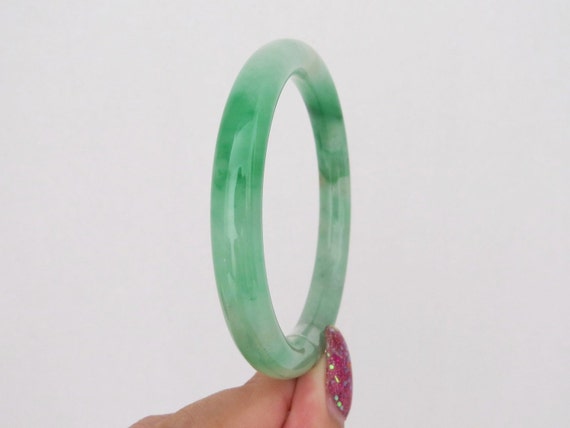Vintage Translucent Natural Green Jadeite Jade Ba… - image 3