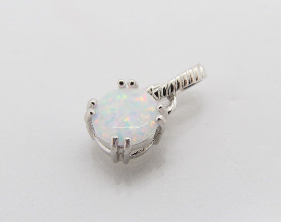 Vintage Sterling Silver Round cut White Opal Pend… - image 2