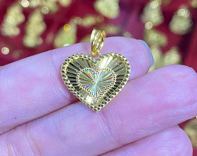 Vintage 24K 999 Solid Yellow Gold Diamond cut Heart Pendant.