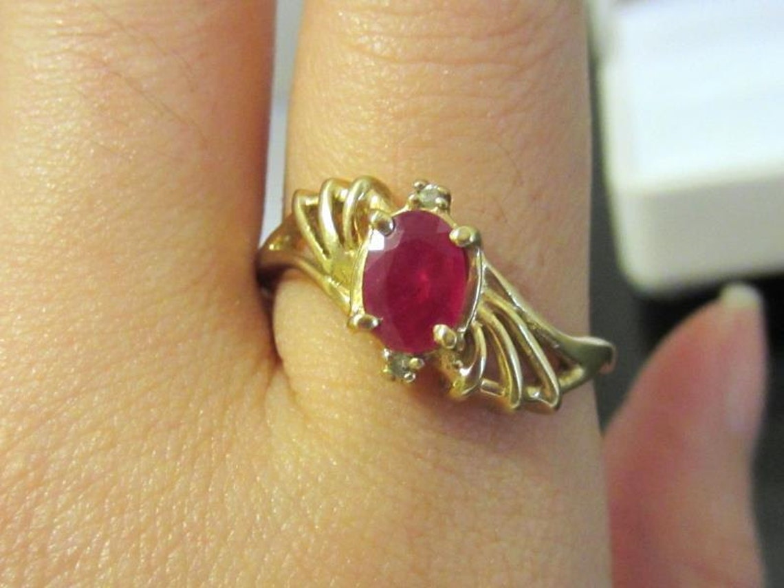 Vintage 14K Solid Yellow Gold 1.0ct Ruby & Diamond Ring Size 9.75 - Etsy