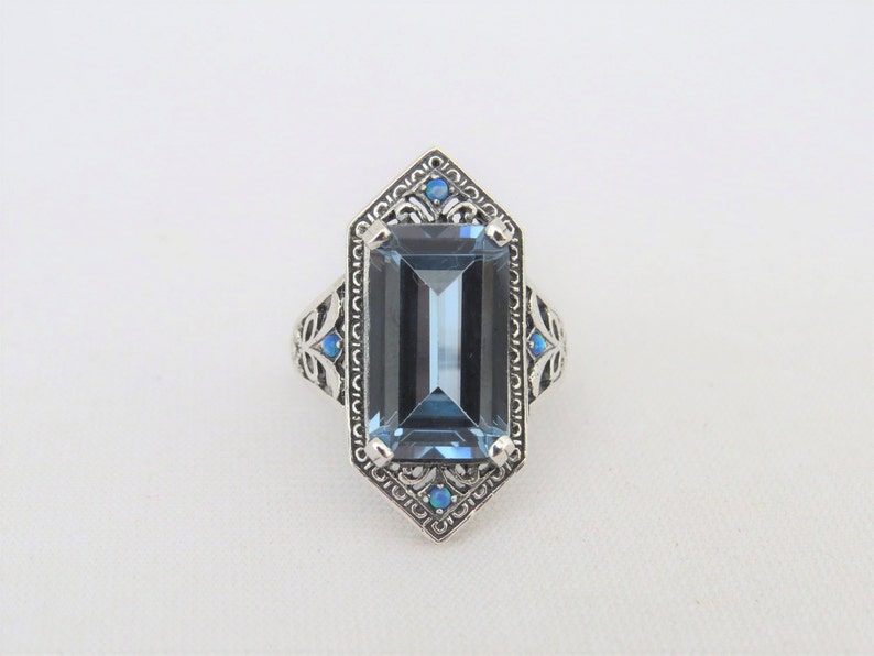 Vintage Sterling Silver Aquamarine & Blue Opal Ring Size 6 