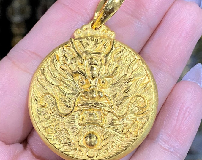 9999 Pure 24k Gold 3D Dragon Vintage Pendant.