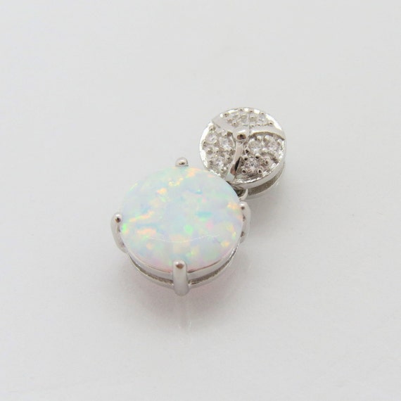 Vintage Sterling Silver Round White Opal & White … - image 1