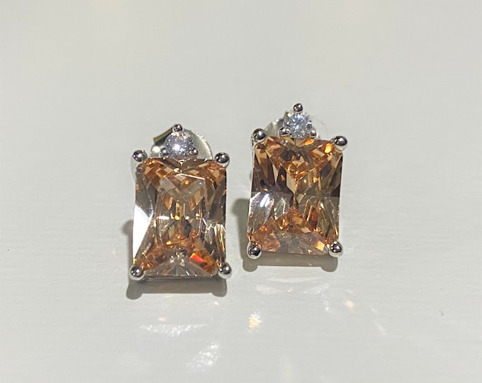 Vintage Sterling Silver Morganite & White Topaz Stud Earrings