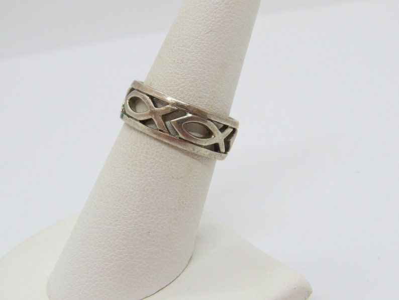 Vintage Sterling Silver FISH Band Ring Size 7