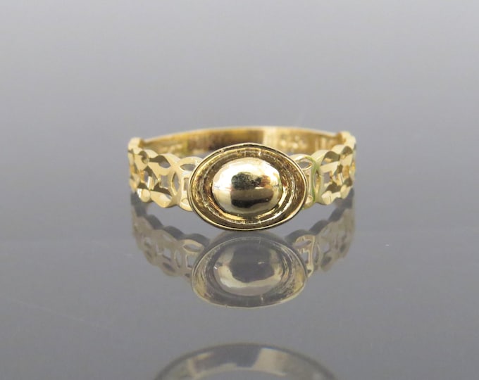 Vintage 18K Solid Yellow Gold Diamond cut Money Coin Band Ring Size 7