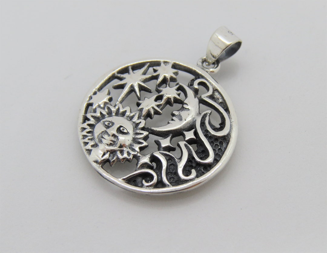 Vintage Sterling Silver Sun & Moon Charm Pendant - Etsy