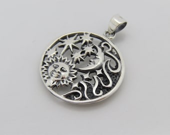 Vintage Sterling Silver Sun & Moon Charm Pendant