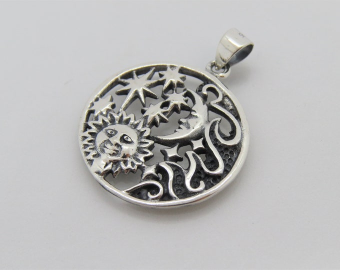 Vintage Sterling Silver Sun & Moon Charm Pendant