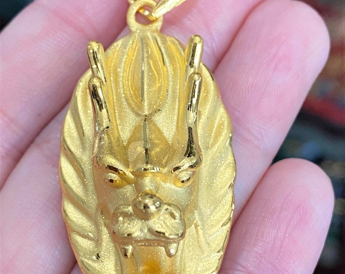 9999 Pure 24k Gold 3D Dragon Head Vintage Pendant