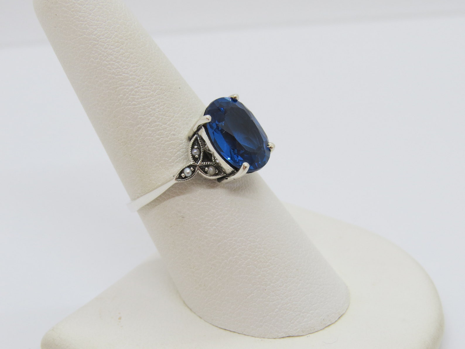 Vintage Sterling Silver London Blue Topaz & Seed Pearl Ring - Etsy