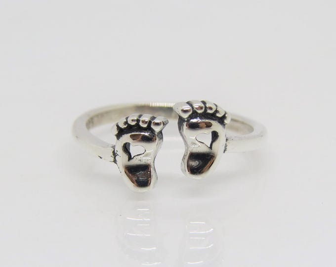 Vintage Sterling Silver Feet Ring Size 7