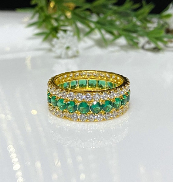 Vintage 15K 610 Solid Yellow Gold Emerald & White… - image 1