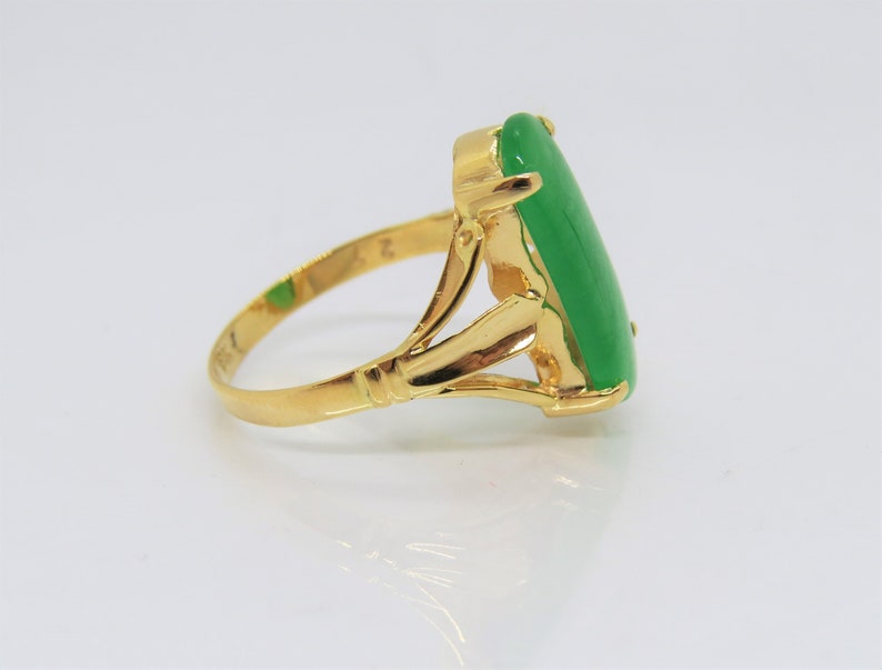 Vintage 18K Solid Yellow Gold Saddle Green Jadeite Jade Ring Size 10.75 image 4