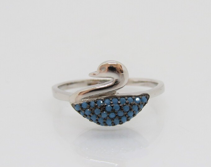 Vintage Sterling Silver Turquoise Swan Ring Size 7