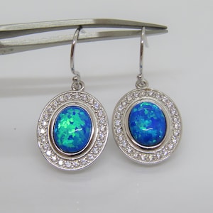 Vintage Sterling Silver Blue Opal & White Topaz Dangle Earrings