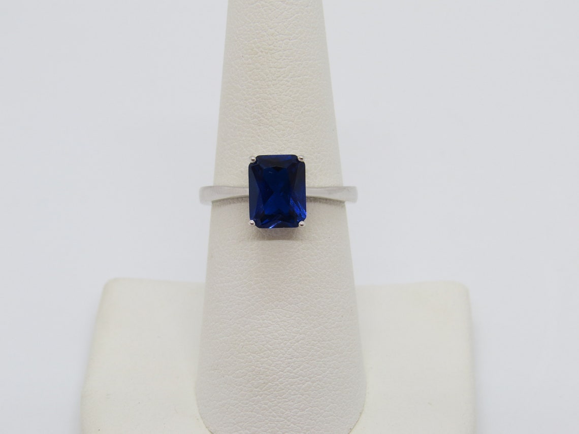 Vintage Sterling Silver Emerald Cut Blue Sapphire Ring Size 4 - Etsy