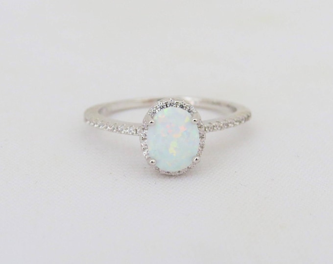 Vintage Sterling Silver White Opal & White Topaz Engagement Ring Size 8