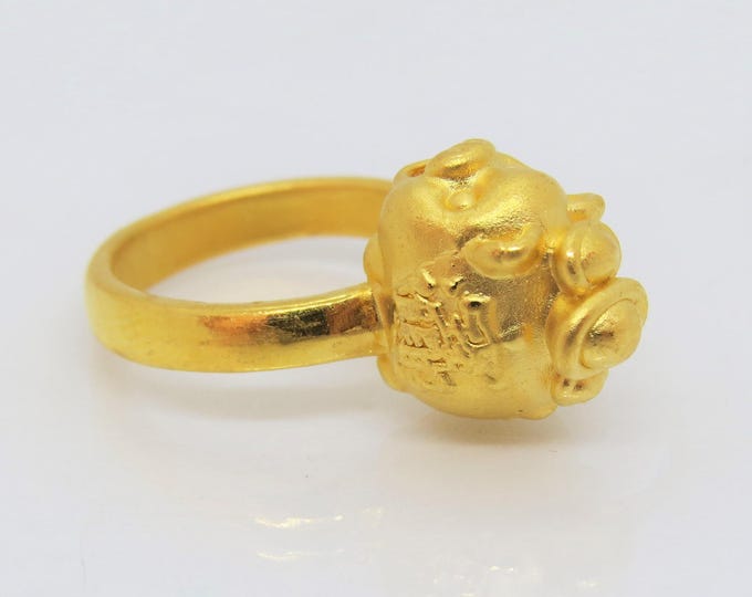 Vintage 24K 9999 Gold 3D Pig Ring Size 6
