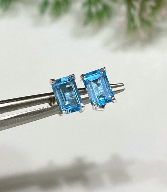 Vintage Sterling Silver Rectangular Aquamarine Ea… - image 5