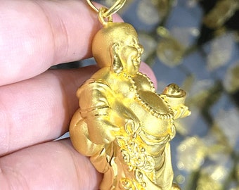 Vintage 24K 9999 Pure Gold Laughing Buddha, Happy Buddha Pendant
