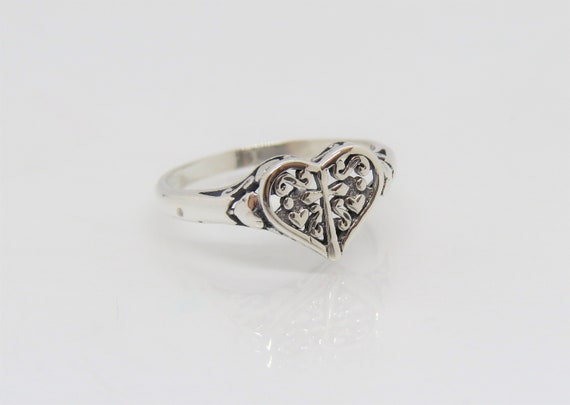 Vintage Sterling Silver Cross Heart Filigree Ring… - image 1