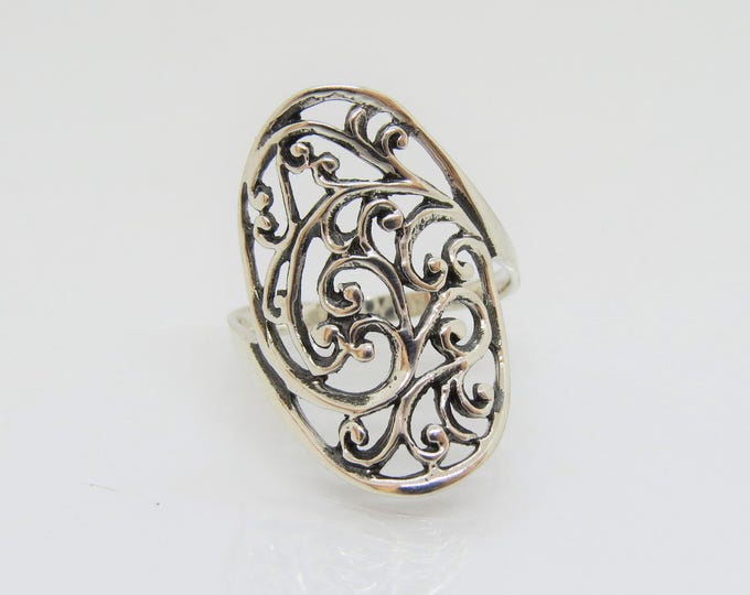 Vintage Sterling Silver Filigree Dome Ring Size 10