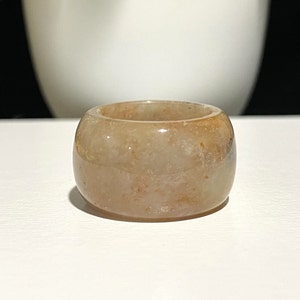 Vintage Translucent Natural Yellow, Orange Jadeite Jade Wide Band Ring Size 5.5