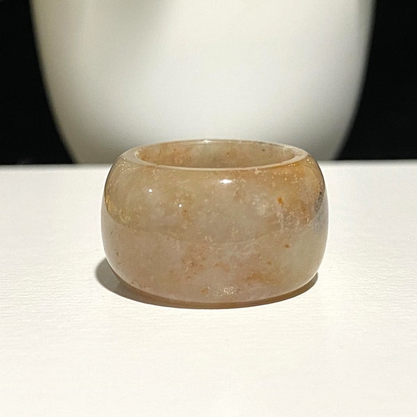 Vintage Translucent Natural Yellow, Orange Jadeite Jade Wide Band Ring Size 5.5